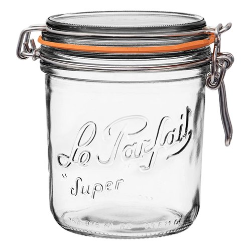 Le Parfait Super Terrine - 750ml French Glass Canning Jar w/Straight Body, Airtight Rubber Seal & Glass Lid, 24oz/Pint & Half (Single Jar)
