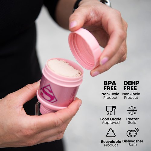 Smartshake Justice League Whey2Go Supergirl Protein Powder Storage Container 50g – BPA Free Shaker Bottle Funnel for Whey Protein Powder + Protein Shakes 110ml, DC Comics Supergirl Gifts for Women