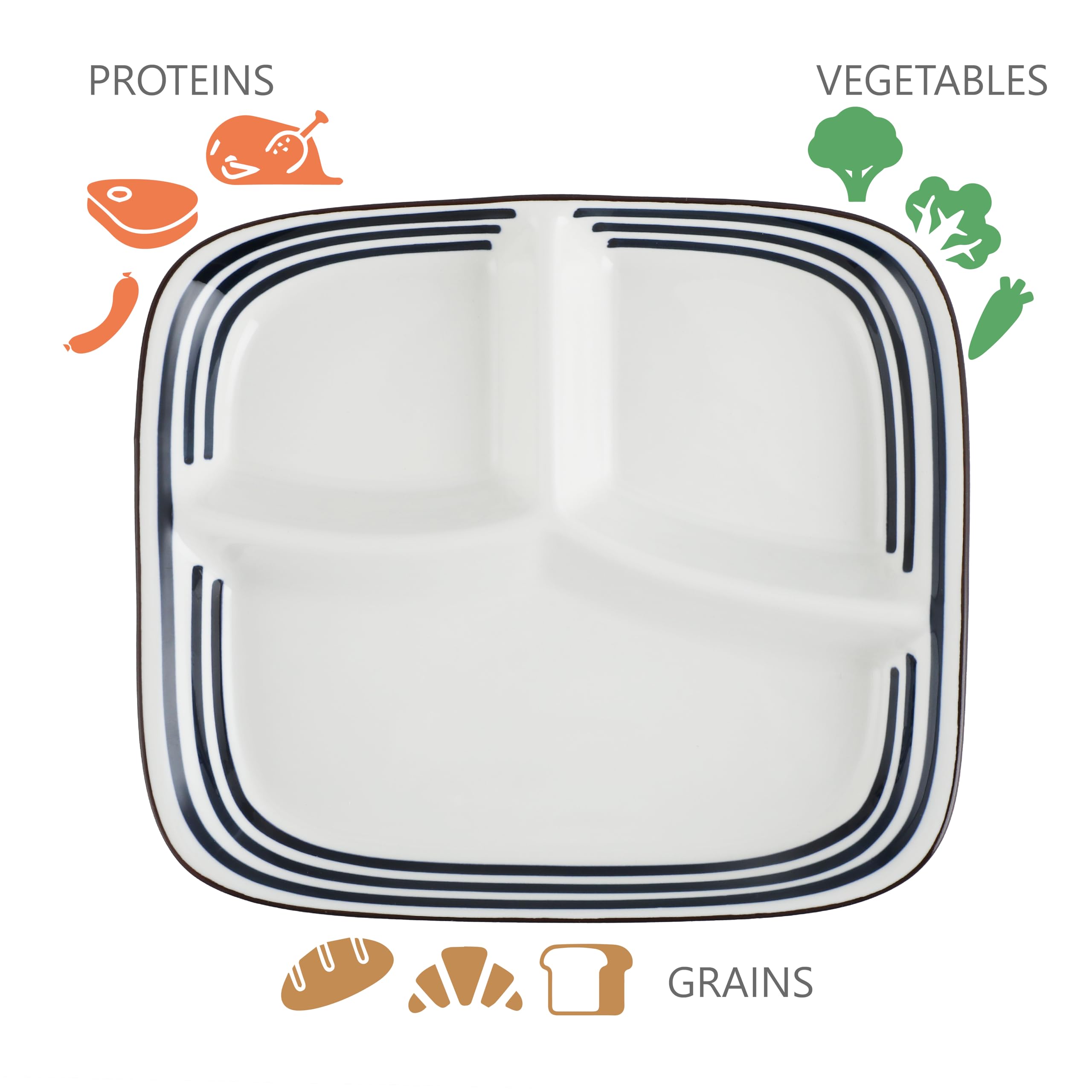 Acyhggi 10-Inch Ceramic Portion Control Plate Healthy Meal Balance (Adult Diet Divided Plate) Diabetes and Bariatric Diets