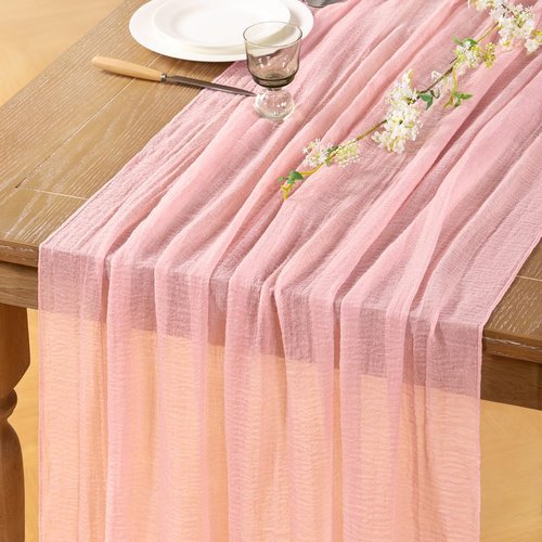 DeZerlor Blush Pink Cheesecloth Table Runner - 120 Inch Boho Gauze for Weddings & Events | 4 Pack