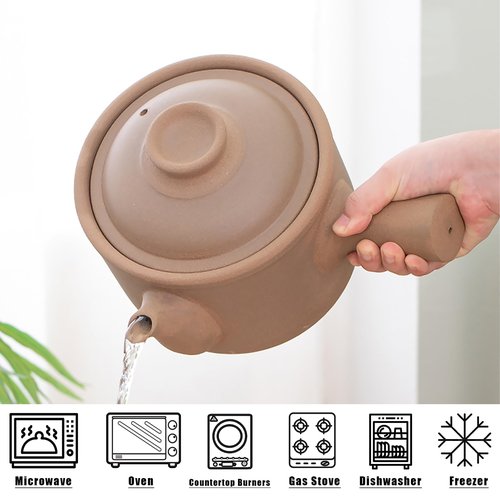 Unglazed Earthenware Chinese Medicine Pots, Natural Terracotta Ceramic Casserole Bean Pot with Lids, Clay Pot for Soup Cooking(3.17QT/3L)