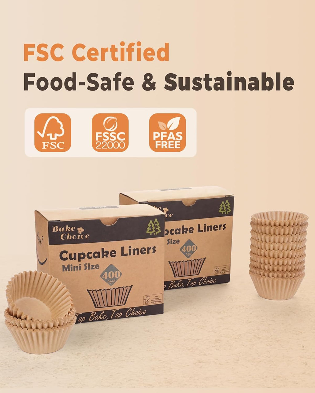 Bake Choice Mini Cupcake Liners - 400 Pcs Non-Stick, Greaseproof Parchment for Muffin Pans