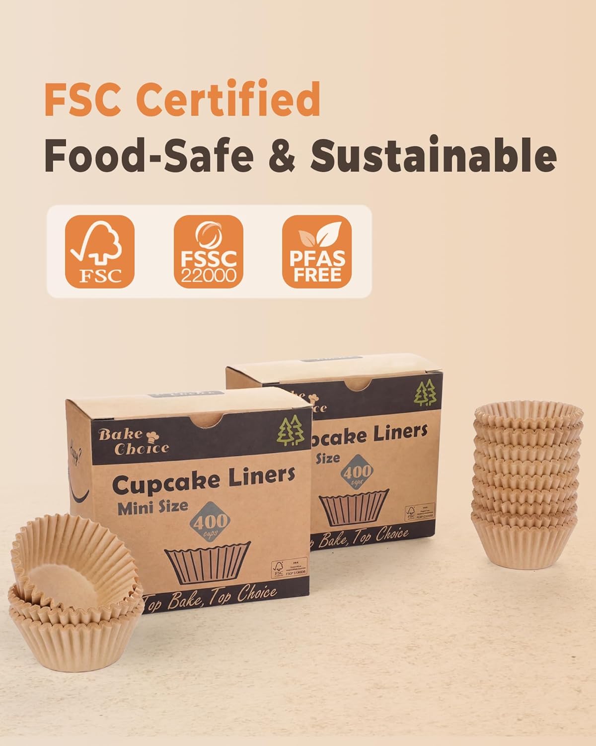 Bake Choice Mini Cupcake Liners - 400 Pcs Non-Stick, Greaseproof Parchment for Muffin Pans