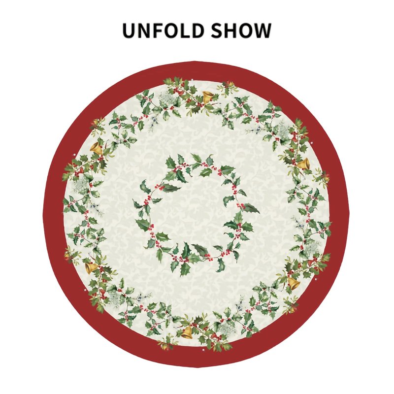Sweetshow Merry Christmas Round Tablecloths 60 Inch Holiday Tablecloth Decor Winter Gold Green Table Cloth Polyester Fabric Season Outside Table Cover for Kitchen Outdoor Indoor Party