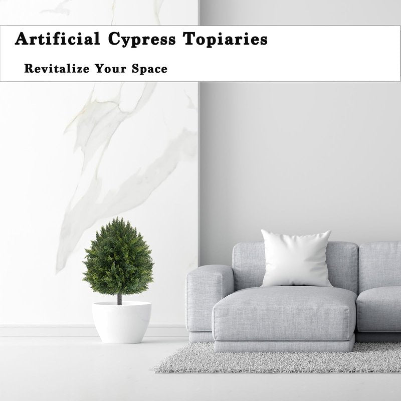 2 Pcs UV Resistant Artificial Cypress Topiaries, Bushes with Ground Spike,25 in Artificial Cedar Ball Trees，Fade-Proof Lifelike Greenery, Ideal for Indoor and Outdoor Use