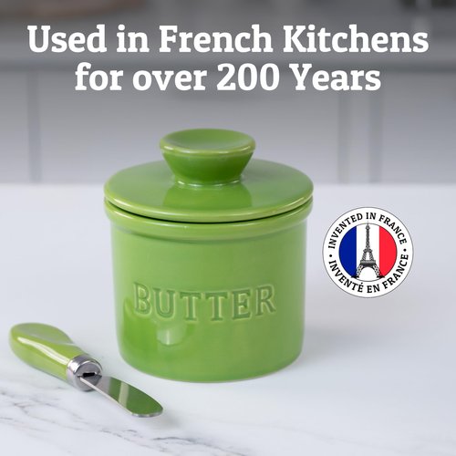 PriorityChef Butter Crock with Lid with Water Line, Ceramic French Butter Dish to Leave On Counter, Green