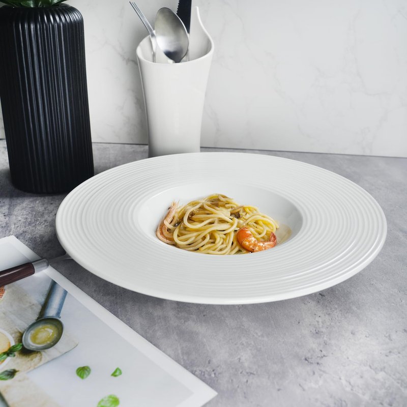 dingdaer Soup Plates Soup bowls Set of 4, Ceramics Rimmed Small Mouth Pasta Plates, for high end restaurants and best choice for gourmets, Modern and stylish tableware (Embossed coil, 10.9 Inch)