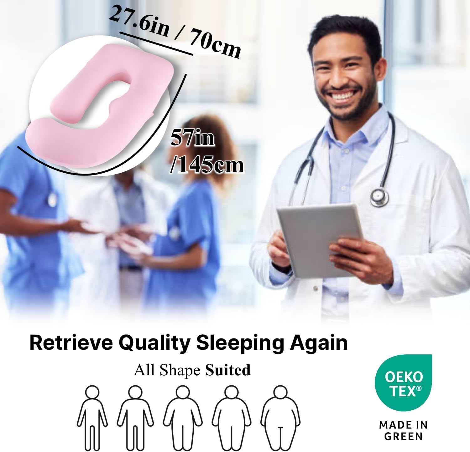 ALLOPERA Pregnancy Pillow - Full Body 57 Inch Maternity Support with Removable Washable Cover | Pink Milk Fiber