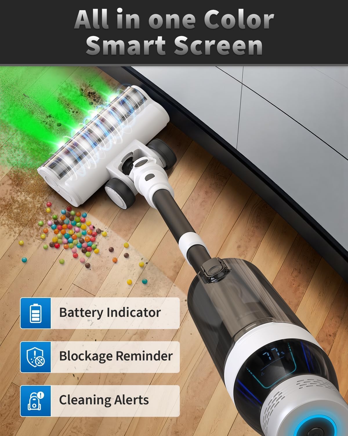 Skiennix Cordless Vacuum Cleaner - 15-in-1 Powerful Stick with LED Display & 110 Min Runtime | Lightweight for Hard Floors & Carpets