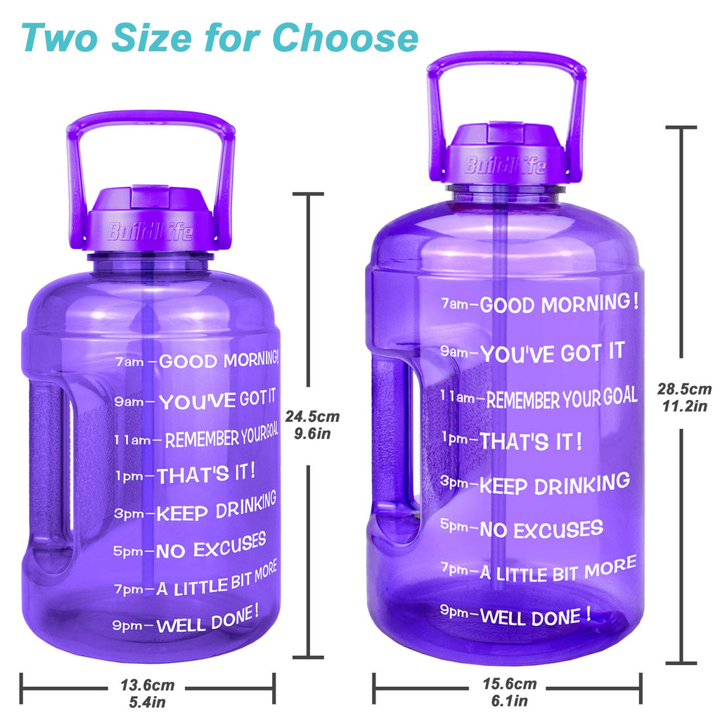 QuiFit 1 Gallon Water Bottle - with Straw & Motivational Time Marker Leak-Proof BPA Free Reusable Gym Sports Outdoor Large(128OZ) Capacity Water Jug(Light Purple,1 Gallon)