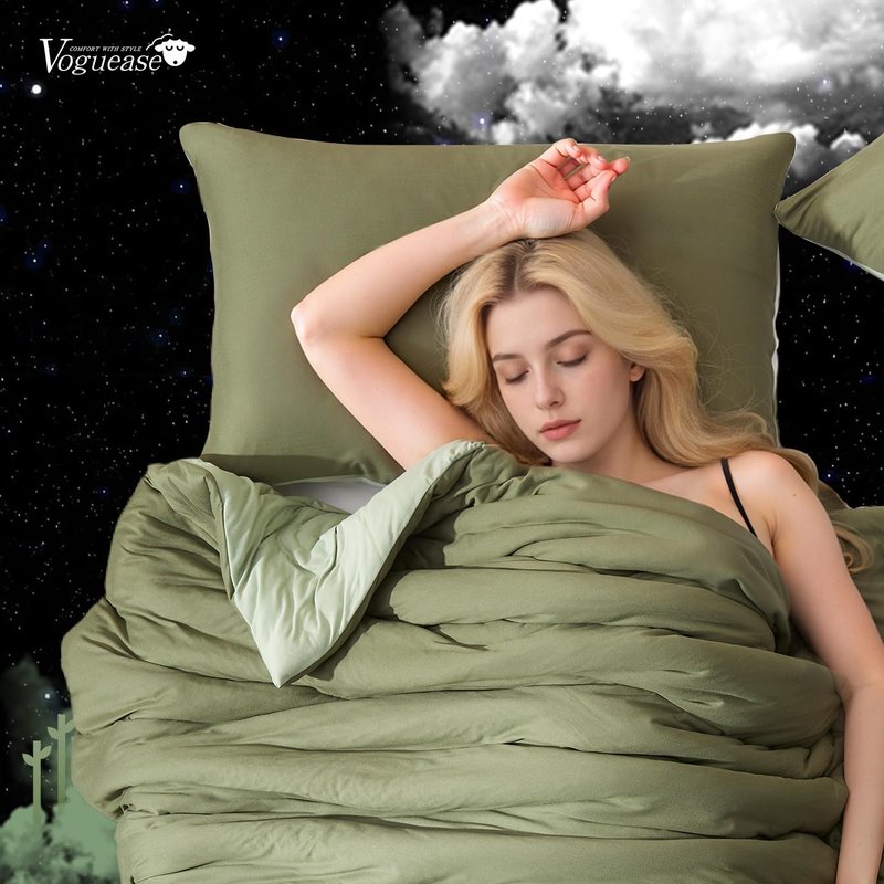 Voguease King Size Comforter Set Comforters King Size Luxury Ultra-Soft Jersey Knit Bedding Sets, Olive/Sage Green Lightweight Down Alternative Bed Comforter for All Season, 3 Piece Bedding Set