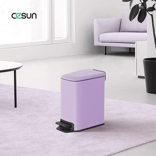Cesun Stainless Steel Small Bathroom Trash Can - Soft Close Lid, 6 Liter Capacity, Anti-Fingerprint Finish | Purple