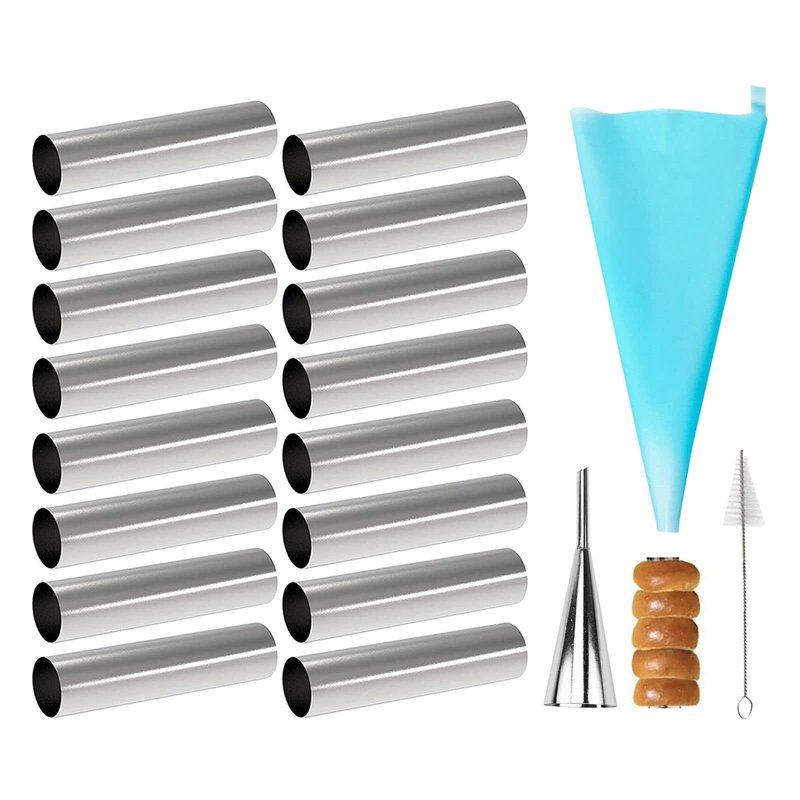VolksRose 30pcs Cream Horn Mold, Cannoli Forms Tubes Kit, Stainless Steel 20pcs Cone Shaped and 10pcs Tubular Shaped Baking Molds for Danish Pastry Lady Lock Form Cream Roll Croissant