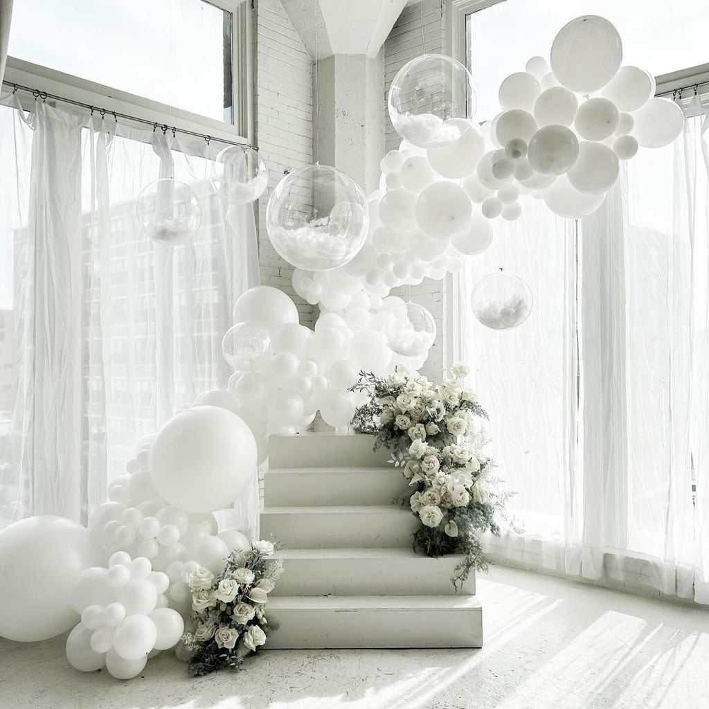 White Latex Balloons - 55 Pack of 12-Inch White Balloons with Ribbon for Celebrations & Events