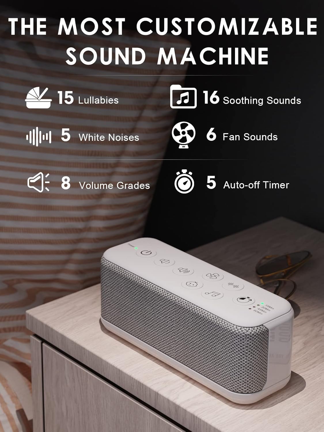 OnLyee White Noise Machine - USB Rechargeable Sound Machine with 42 Soothing Sounds for Sleep & Focus