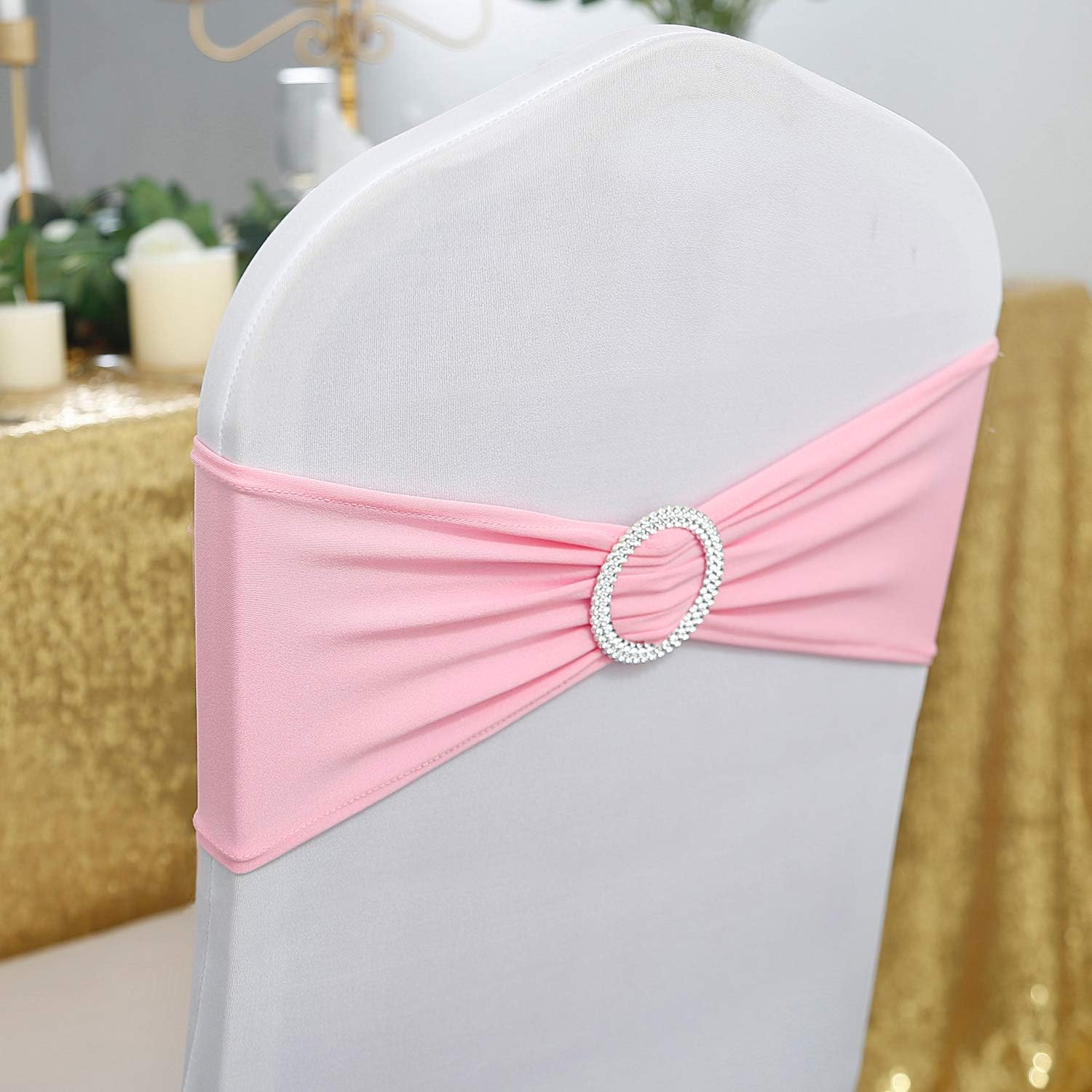 Peomeise Pink Spandex Chair Sashes - 25pcs with Buckle Slider for Elegant Wedding & Party Decor