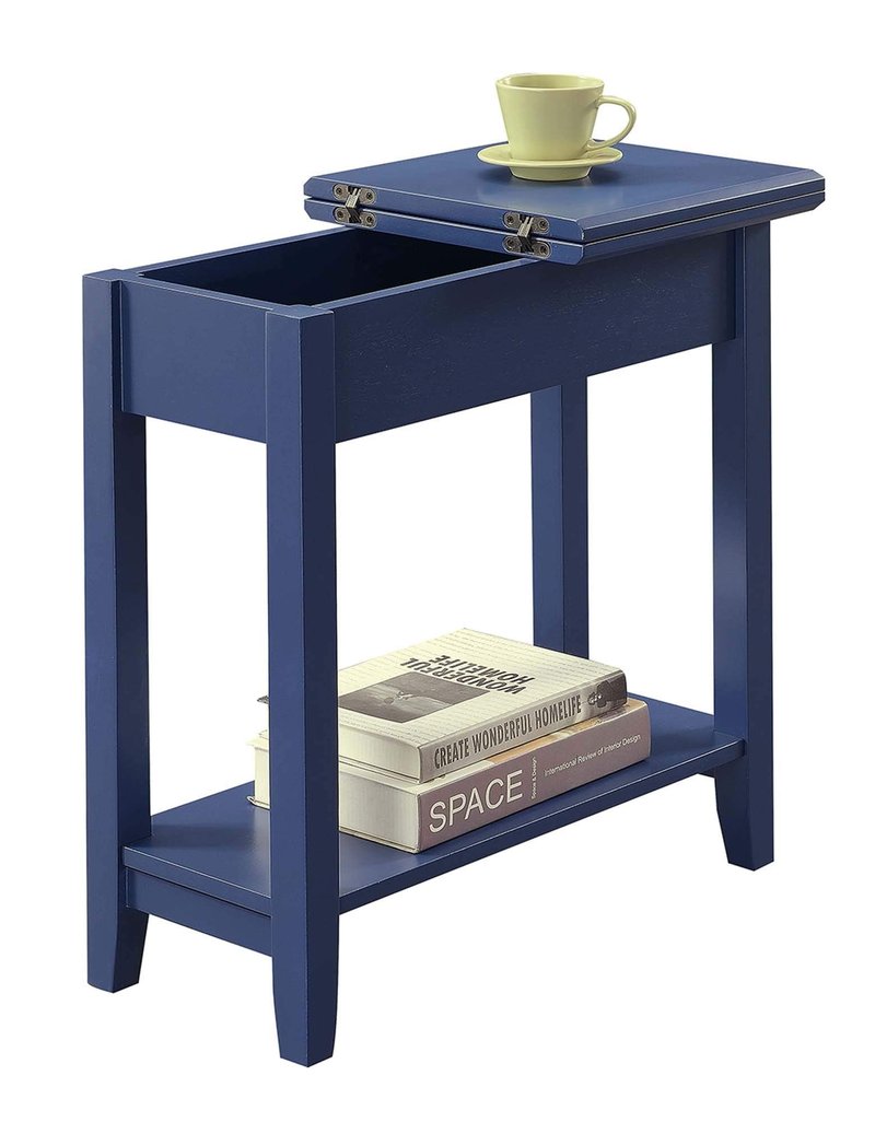 Convenience Concepts American Heritage Flip Top End Table 23.25" - Classic Narrow Chairside Accent with Hidden Storage & Lower Shelf for Traditional, Modern Living Room, Cobalt Blue