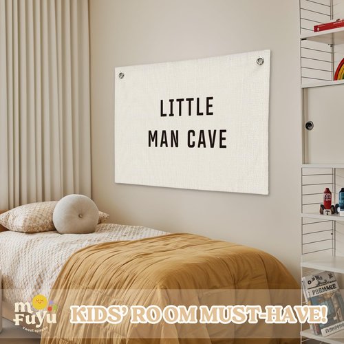 MOFUYU Little Man Cave Banner - Little Man Cave Sign for Boys,Kids Boys Room Decor,Adventure Nursery Sign for Baby and Kids, Playroom Wall Hanging 30x20 Inch