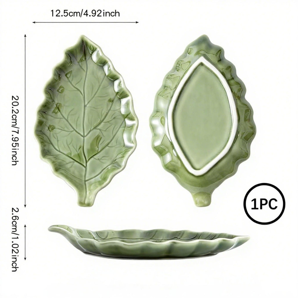 YumiPLUS Ceramic Leaf Shape Spoon Rest for cooking, Cute Green Cooking Spoon Holder for Stove Top,Large Porcelain Spatula Rest for Kitchen Counter, Farmhouse Kitchen Decor (green)