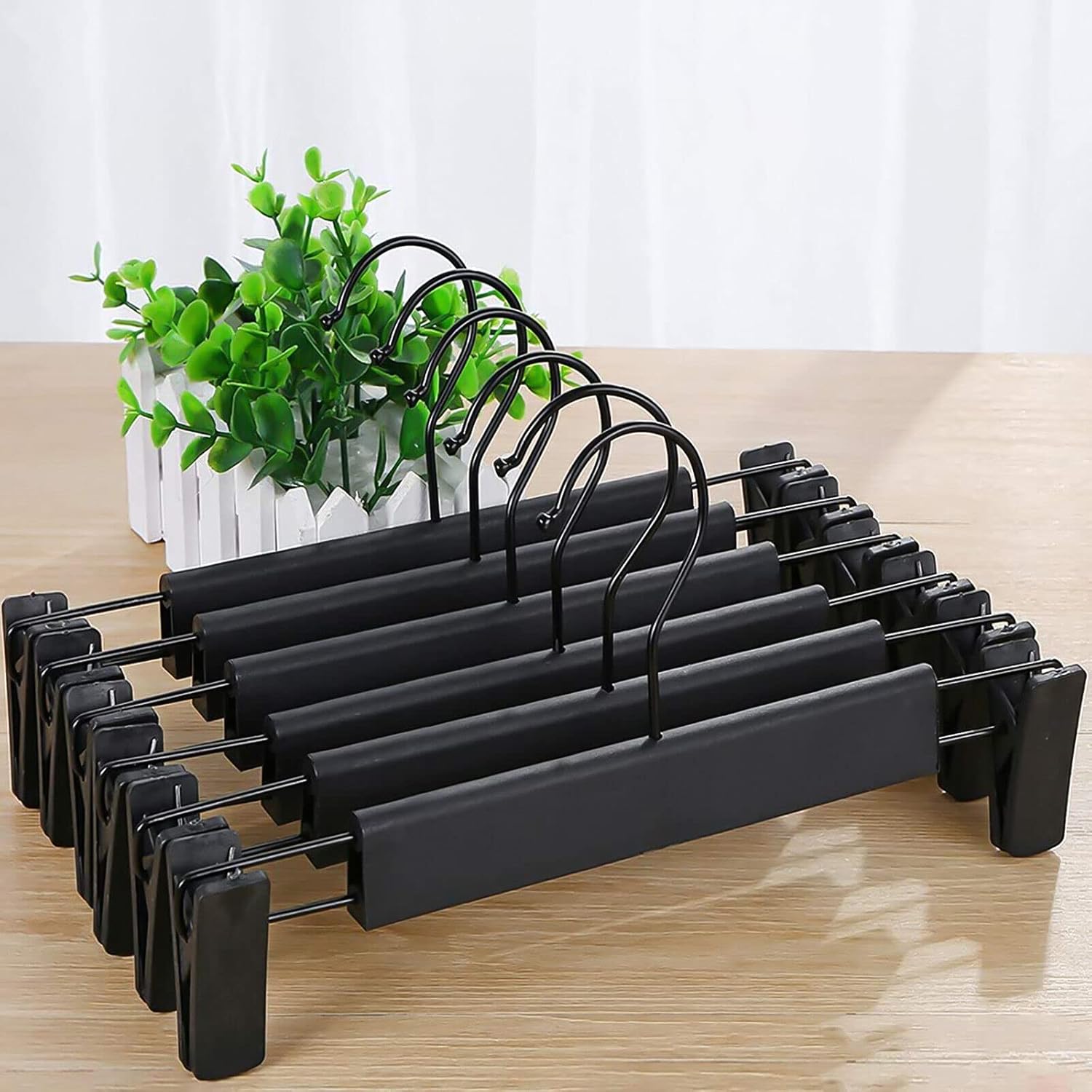 Northern Brothers Pants Hangers - 10 Pack Black Plastic Hangers with Clips | Adjustable, Non-Slip Design for Space Saving Storage