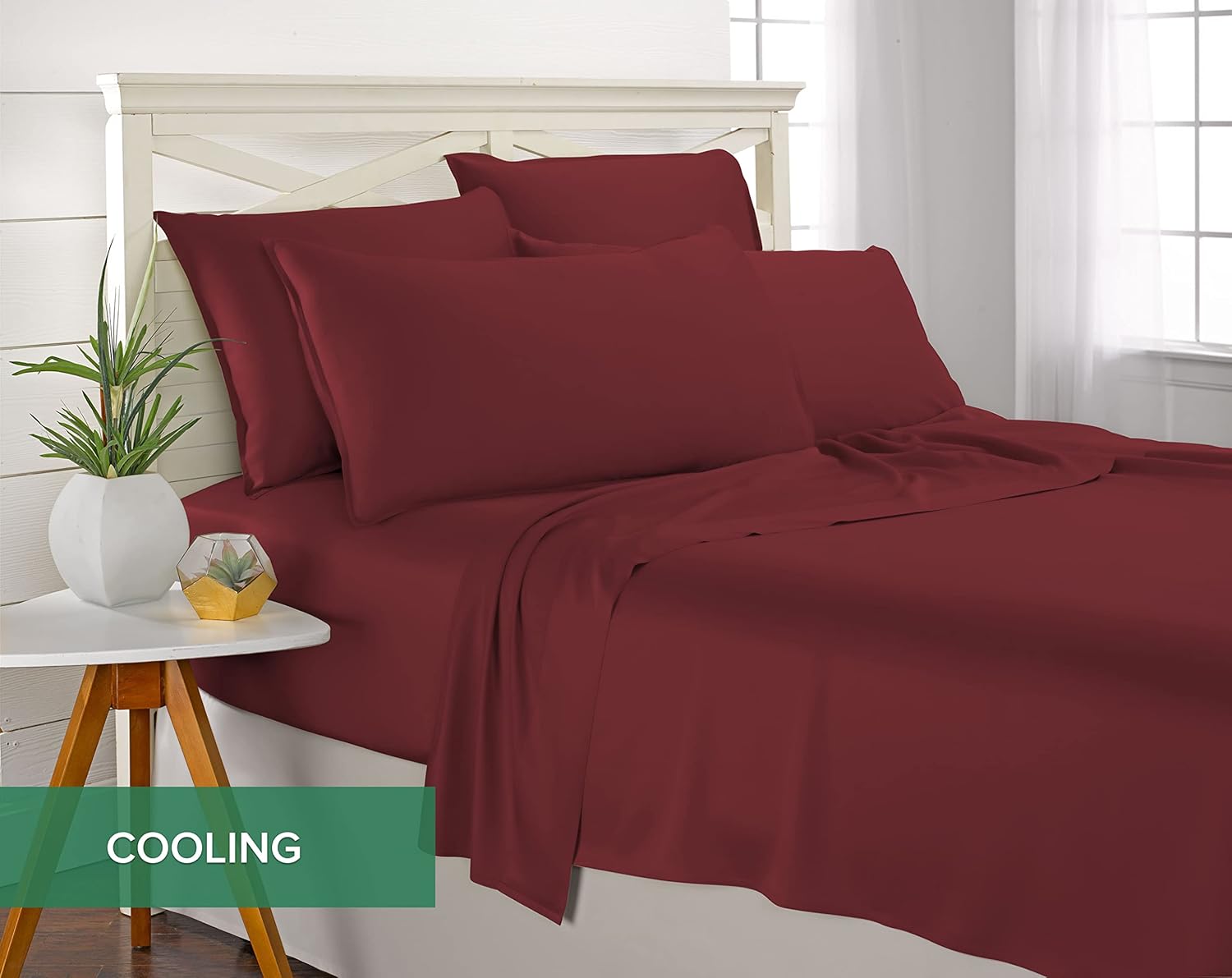 Pure Bamboo Queen Sheets - Luxuriously Soft & Cooling 100% Organic Viscose Bed Sheet Set | Merlot Color, Double Stitching