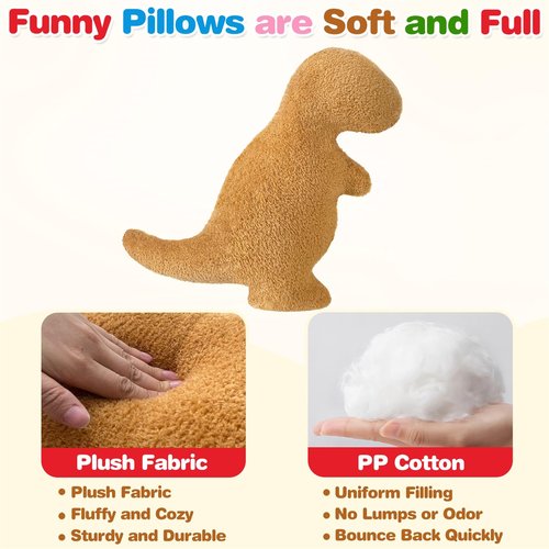 Dino Nugget Pillow Plush Funny Birthday Gifts for Boys Girls, Chicken Dino Nuggets Plush Pillow Funny Gifts, Dinosaur Stuffed Animals Dinosaur Gifts Birthday Present for Kids Teens(Small, Tyran Rex)