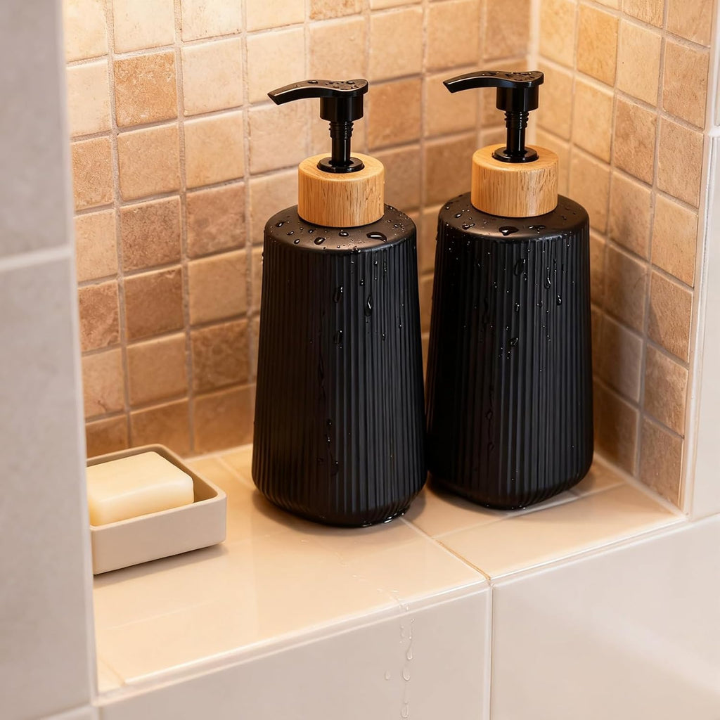 Skiennix Glass Soap Dispenser - Thickened Hand Soap Bottle for Bathroom & Kitchen | Modern Farmhouse Style, 12oz