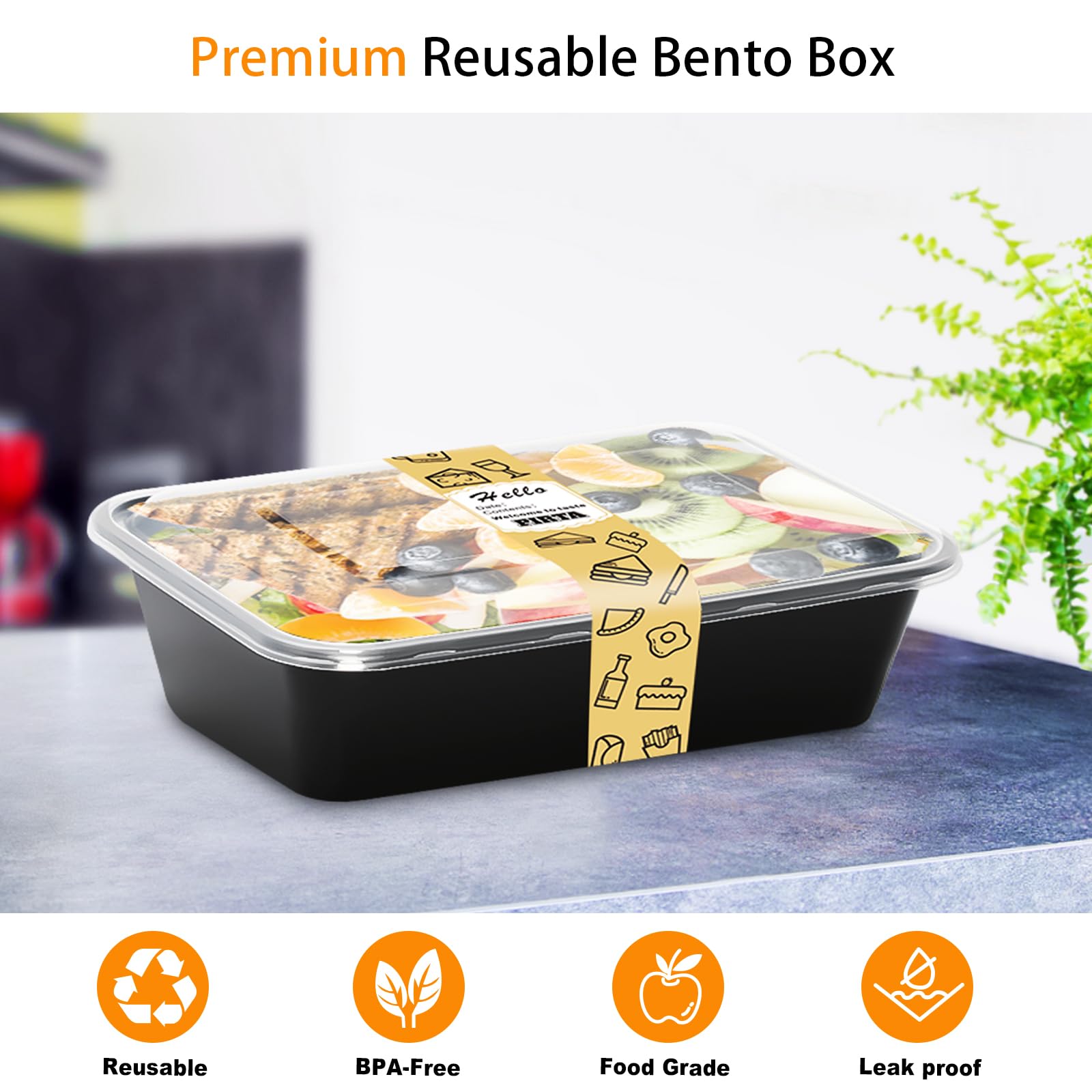 PIRTA 60 Pack 32 oz Meal Prep Containers Reusable with Lids, Food Safe, Leakproof, Microwave, Freezer, Dishwasher, To-Go Take Out, Plastic Food Storage Bento Lunch Box