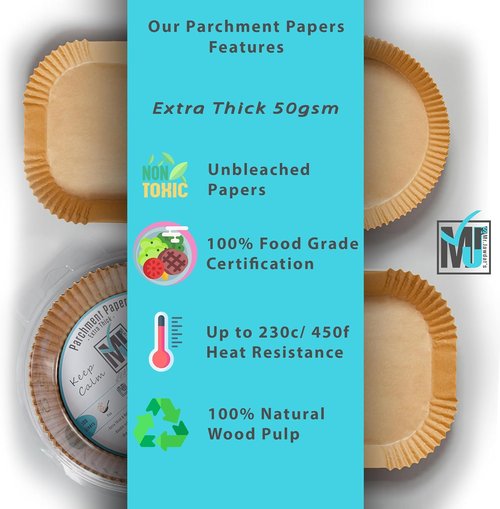 Mr. Jawdat's Extra Strong Air Fryer Disposable Paper Liners - Non-Stick, 100 Pcs, 6.3" Square Size