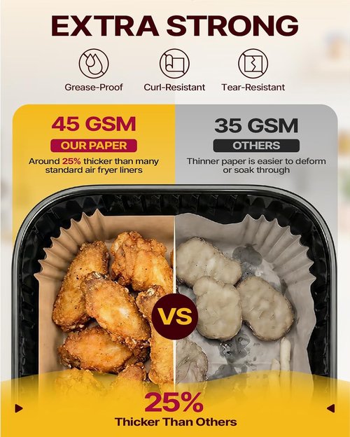 Katbite Air Fryer Liners - 130PCS Thick Disposable Rectangle Parchment Paper, 8.6x5.5'' for Dual Air Fryers
