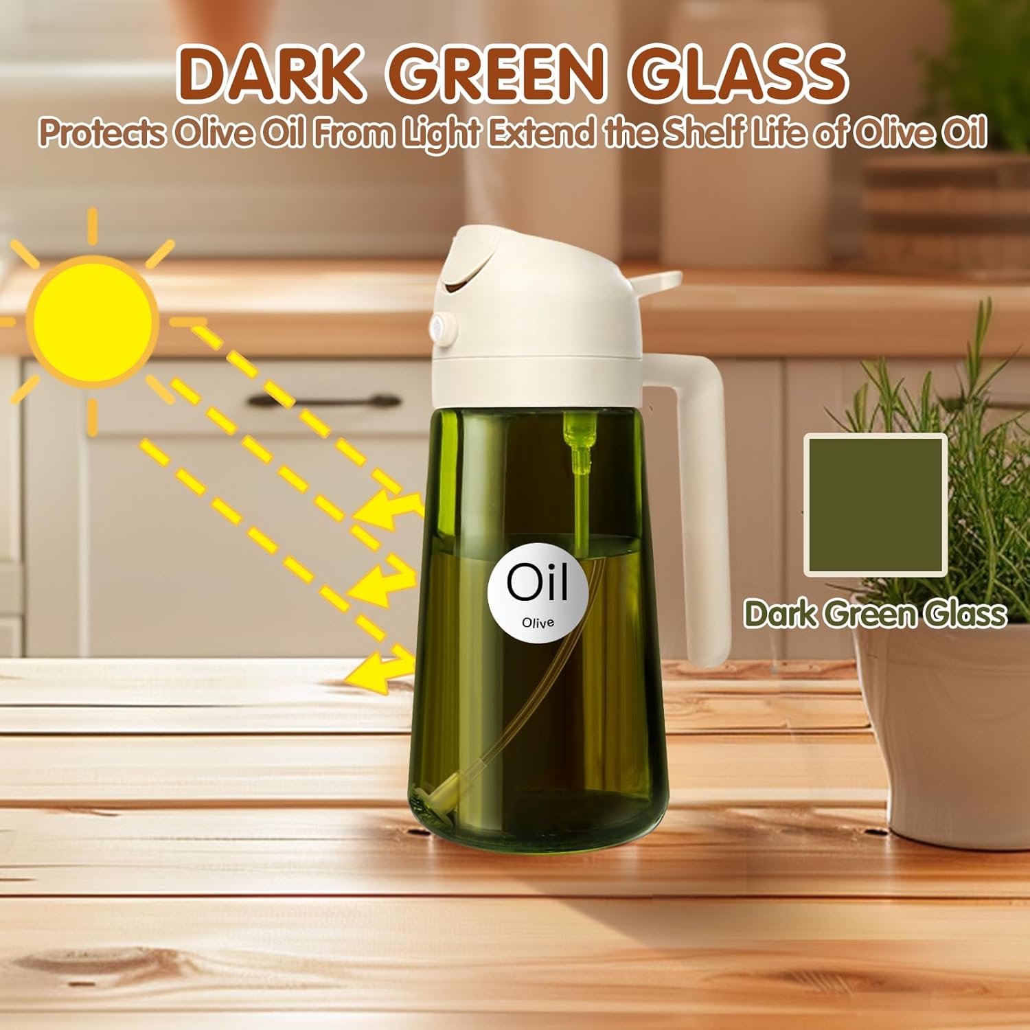YARRAMATE 16oz Dark Oil Sprayer - 2-in-1 Olive Oil Dispenser Bottle | Premium Food-Grade Glass