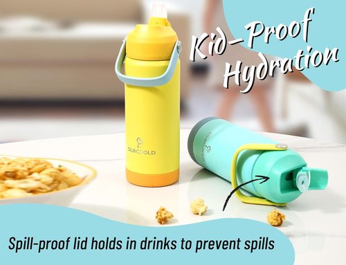 DLOCCOLD Kids Insulated Water Bottle - Leak Proof Straw Lid, Double Wall Stainless Steel, Travel Tumbler