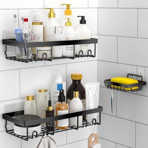 Moforoco Shower Caddy Basket Shelf - 3-Pack Rustproof Black Bathroom Organizer with Soap Holder