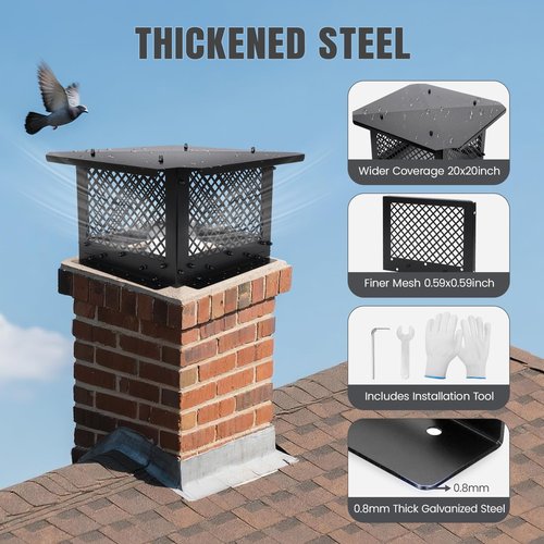 INNO STAGE Chimney Cap, 14"x14" Chimney Cover, Chimney Rain Caps, Fireplace Chimney Caps for Outside with Adjustable Metal Screws & Gloves