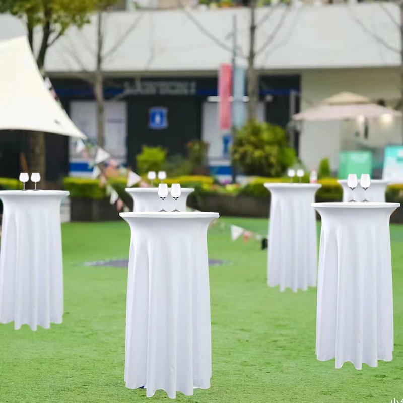 Yoquare 1-Pack 24"x43" White Round Cocktail Table Skirts | Stretch Spandex Fitted Tablecloths | Stain-Resistant, Wrinkle-Resistant, and Machine Washable for Bars, Weddings, Parties, and Banquets