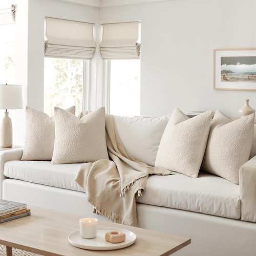 MIULEE Decorative Boucle Throw Pillow Covers - Soft 18x18 Inch Beige Accent Cushions for Modern Farmhouse Decor