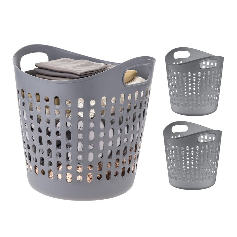 IRIS USA Plastic Laundry Basket Hamper, 3-Pack, 40L / 10 Gal Flexible Dirty Clothes Bag with Ventilation Holes, Bedroom Bathroom Apartment Dorm Laundry Room Blanket Pillow Trinkets Organization, Gray