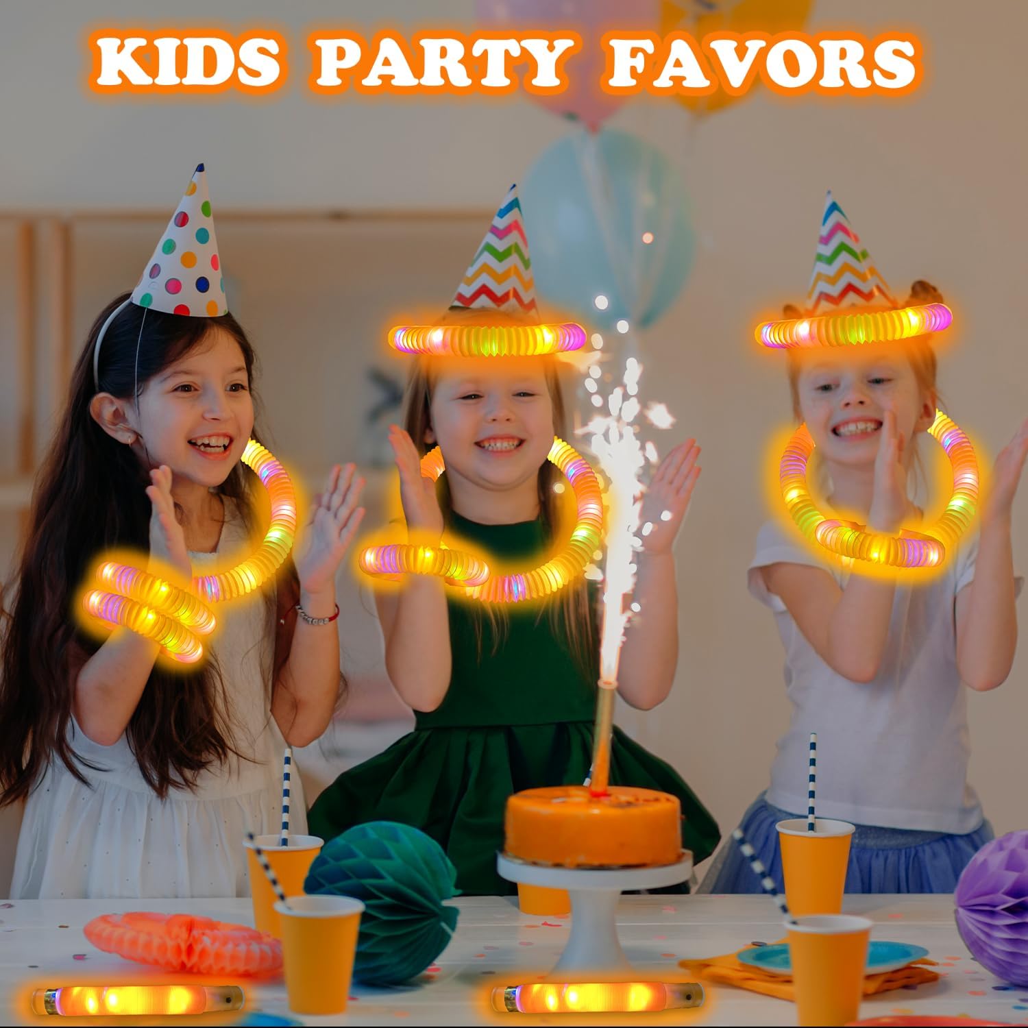 Skiennix Orange Graduation Glow Sticks - 12-24 PCS Light Up Bracelets & Necklaces | Perfect Party Favors for Kids