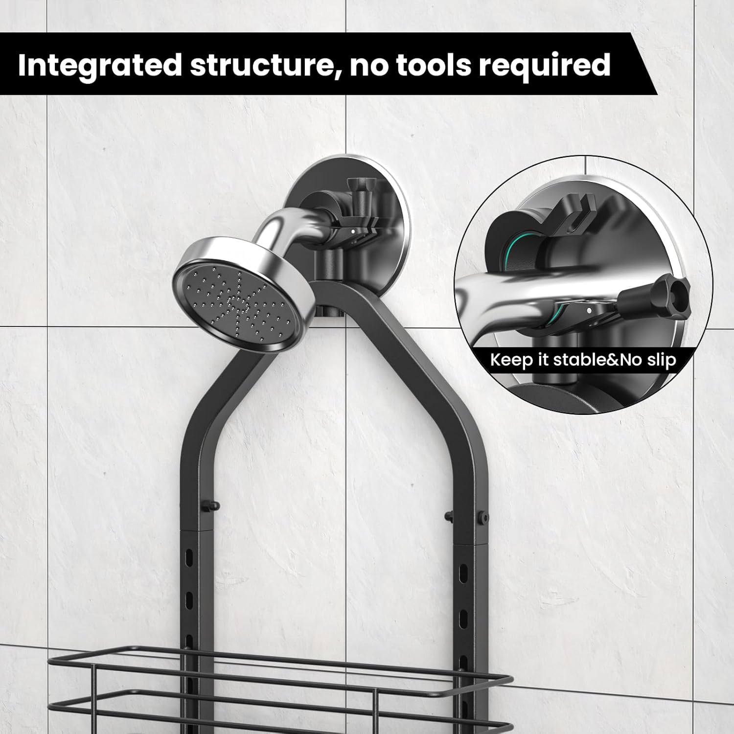 Skiennix Shower Caddy - Adjustable 3-Tier Bathroom Organizer with Anti-Swing Design | Durable Storage Solution