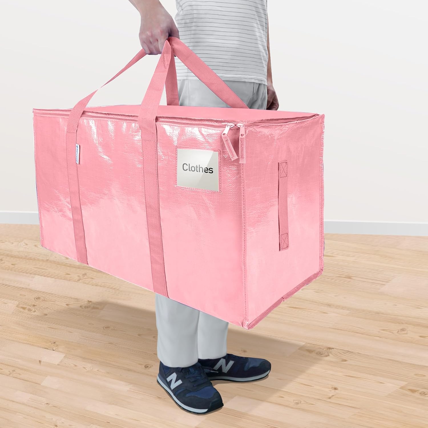 TICONN Extra Large Heavy Duty Moving Bags - Durable Storage with Zippers & Handles | 8 Pack, Coral