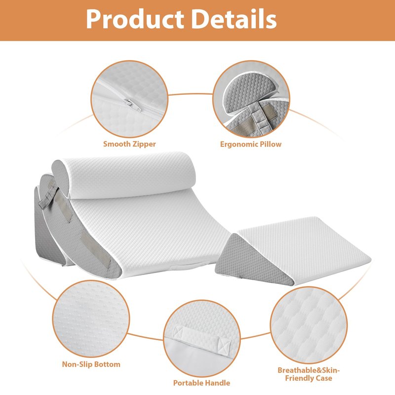 4PCS Wedge Pillow Set for After Surgery, Orthopedic Bed Wedge Pillow for Back Pain Relief, Sitting up in Bed,Recovery, Acid Reflux, Snoring, Body Pillow for Sleeping,Leg,Shoulder Support, Dark Grey