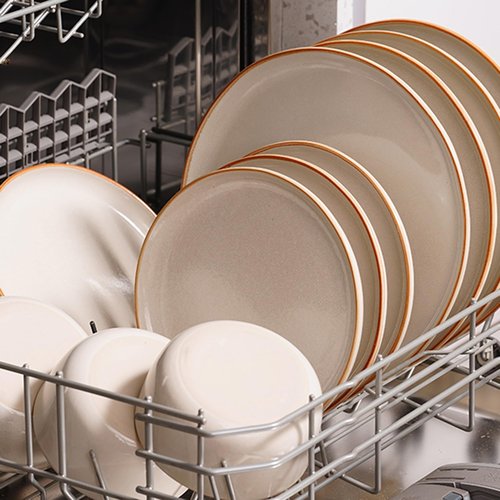 Dafuceramic Dinnerware Sets for 4,Plates and Bowls Sets,Handmade Reactive Glaze Dishes Set,Chip and Scratch Resistant Dishwasher Microwave Safe (Mocha White)