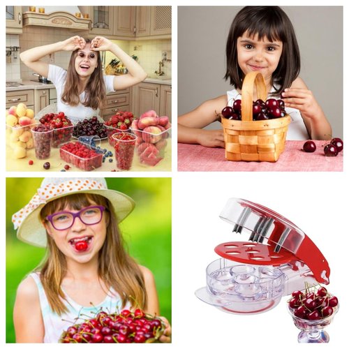 Cherry Pitter Tool PitRemover,Cherries Seed Remover 6 AtTime,Olive Pitter Tool,Cherry Pit Remover Toolfor Kitchen, Cake Shop, Fruit Salad (Red)