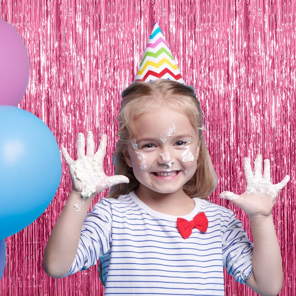 Skiennix 20 Pack Pink Backdrop Decorations - Tinsel Curtain Foil Fringe for Birthday & Graduation