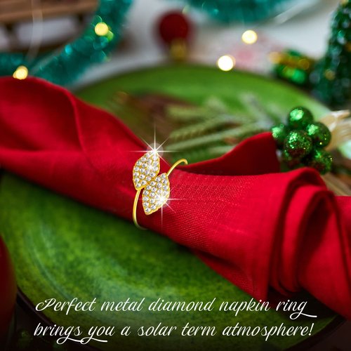 Hotop 72 Pcs Valentine's Day Napkin Rings Gold Table Decorations, Elegant Bling Leaves Napkin Rings, Rhinestone Guest Towels Buckle for Holiday Gather Party, Wedding Dinner Banquet Table Decoration