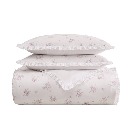 The Farmhouse by Rachel Ashwell Rosebury White and Pink Cotton 3-Piece Full/Queen Duvet Set, Floral, 100% Cotton, for Men and Women, Oeko-TEX Certified Confidence