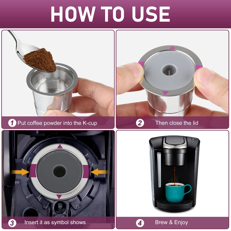 Reusable K Cups, Universal stainless steel Reusable Coffee Pods, Refillable Single K Cups for K 2.0 and 1.0 Coffee Makers (２－PACK)