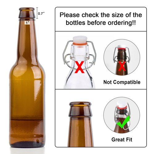 FERRODAY 12-Pack 18mm Glass Bottle Caps with Replacement Silicone Gaskets - Airtight, Leakproof, Easy Swing Top Lids