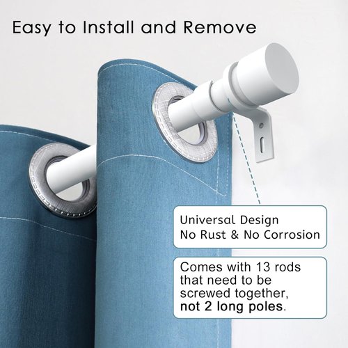 Byondeth Curtain Rods - Adjustable 16 to 200 Inches | 1 Inch Diameter with Aluminum End Caps, White
