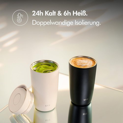 KIVY Insulated Travel Coffee Mug - 12oz Stainless Steel Tumbler | 24h Cold & 6h Hot - Spill Proof & Dishwasher Safe